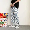 Lato Hip Hop Casual Męskie Spodnie Czarny / Biały Niebieski / Biały Plaid Duży Rozmiar Luźne Sporty Harem Joggers Mężczyźni Krawat Spodnie Streetwear Y0927