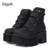 Gdgydh Primavera Autunno Stivaletti Donna Stivali con plateau Suola in gomma Fibbia Pelle nera PU Tacchi alti Scarpe Donna Comodo Y0905