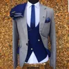 3 Piece Gray Wedding Tuxedo for Men Formal Suits Set Jacket Double Breasted Waistcoat with Royal Blue Pants Male Fashion Costume X0608