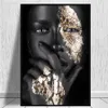 Anime Decor Wall Art Black and Gold Woman Painting On Canvas Art Posters Prints Imagem Escandinava para Sala de Estar