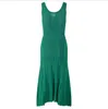 702 2021 Milan Runway Dress Spring Summer Jurk Spaghetti Strap Kint Kort Mouw Green Brand Same Style Empire Damesjurk Fashion YL