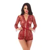 Femmes dentelle broderie vêtements de nuit 2 pièces Sexy Lingerie chemise de nuit longue Robe ensemble Sexy dame vêtements de nuit 211208