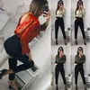 Women's Jumpsuits & Rompers Vintage Silk Womens Jumpsuit Long Sleeve Chain Print Top Shirt Ladies Deep V Neck Key Printed Sexy Satin Bodysui