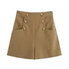 Women's Shorts Women Button Retro Summer Elegant Brown Color Female Baggy Pleated Office Wear Pants Spodenki Damskie