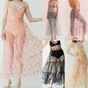Casual Dresses Women Mesh Sheer Transparent Dress Stars Sequin Cover Up V Neck Splicing se-Through Party Clubwear Beach