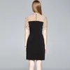 Donna manica corta Dot Mesh Patchwork Vintage Sexy nero doppio petto Office Ladies Chic Casual Dress Autunno 210416