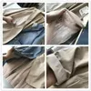 Vår Långärmad Söt Kvinnor Jacka Casual Ladies Office Coat Mesh Stitching Denim Fake Two-Piece Khaki 210510