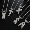 Kroon borgtocht druppelen initialen bubble letters necklacespendy iced out cubic zirkoon voor mannen vrouwen hiphop sieraden