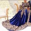 Royal Blue Moroccan Kaftan Caftan Muslim Evening Dresses A-line Long Sleeves Prom Gowns Appliques Dubai Arabic Turkey Abaya Islami289s