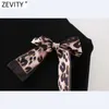 Zevity Kobiety Moda Leopard Bow Decoration Długi Rękaw Dzianie Sweter Kobiet Chic Solid Swetry Topy S645 210603