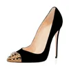 Fashion Women Black Suede Spikes Leather Poined Toe Stiletto High Heel Pump HIGH-HEELED SHOES Wedding Dress