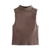 Geribbelde Tank Top Dames Solid Summer Casual Fitness Korte Vest Turtleneck Gebreid Off Shoulder Sexy Crop 210430