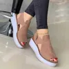 2021 verão casual cunhas mulheres sandálias moda respirável medido de salto cor sólido calçado mulheres sapatos redondos idosos lady fish boca y0721