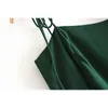 Franse stijl retro vrouwen jurken chic groene aanpassing spaghetti riem jurk vintage slanke chiffon vestido 210429