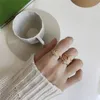 REAL 925 Sterling Silver Open Ring for Women Korean Gold Plated Double Triangle Flower Square Finger Rings smycken YMR869