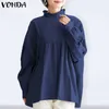 Gevşek Tops Vonda 2021 Kadınlar Yaz Uzun Kollu Retro Gömlek Femme Gevşek Parti Blusas Bayanlar Streetwears Femme S-5XL Gömlek Y0505