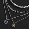 SHIXIN 4 Pcs Layered Pearl Beads Choker Necklace for Women Love Heart Crystal Pendants Necklaces Men Fashion 2021 Chains on Neck