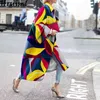 Trench Coat for Women Long Sleeve Colorful Print Fashion Autumn Winter Streetwear Casual Plus Size 210513