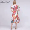 Summer Kobiety Sukienka V-Neck Butterfly Sleeve Floral-Print Vacation 5XL Dresses 210524