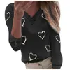 Women's T-Shirt Harajuku Woman Tshirts Women Graphic T Shirts Hearts Print V-neck Lace Patchwork Long Sleeve Top Femme Mujer Camisetas