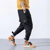 Homens Hip Hop Cinto Calças de Carga 2021 Homem Patchwork Macacão Japonês Streetwear Calças Calças Masculinas Designer Harem Pants Y0927