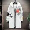 KOLMAKOV Hip Hop Korean Men's Windbreaker Jackets Men Long Trench Coat Printed Cardigan Casual Hooded Coats Male 2 Color M-5XL 211011