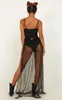 Summer Swimwear Women Bikini Cover Up Black Lace Mesh Sequined Beach Maxi Wrap Skirt Sarong Skirts Female Sarongs