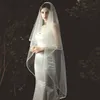 2T Wedding Veil Short Tulle Ribbon Edge Bridal Veils Två Layer Ivory White Bride Veils x0726