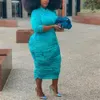 3xl 4xl Plus La Taille Robe Africaine Femmes Moulante Taille Haute À Manches Longues Solide Mi-mollet Élégant Pour Soirée Soirée Vestidos 210510