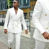 Double Breasted Linen Casual Suits for Men with Peaked Lapel 2 Piece Wedding Tuxedo Man Fashion Set Jacket with Pants New X0909