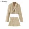 Klkxmyt Suit Two Pieces Sets Women Chic Fashion Single Button Black Short Blazers Jackets High Wasit Skirts 210527