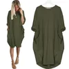 Ricorit Oversize 6 XL Women Casual Luźna Sukienka Z Pocket Ladies Fashion O Neck Z Długim Rękawem Topy Kobiet T Shirt Dress Vestidos 210419