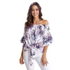 Kvinnors blusar Kvinnors skjortor Summer Sexig Off Shoulder Chiffon Blus Lous Loose Plus Size Ruffles Print Women Tops and Bloues