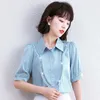 Verão coreano moda chiffon mulheres blusas escritório senhora camisa e blusa sólida manga curta rosa tops plus size xxl 210531