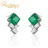 ReaLytrust Fashion 99mm Square Synthesis Colombian Emerald Stud Earrings Silver 925 Jewelly Women Wedding Party 2106184036075