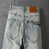 Mens jeans NY printed washed light blue street fashion brand319z