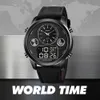 Skmei World Time Digital Men Часы Двойные Движения Мода Мужская Наручные Часы LED Chrono Кожаный Ремешок Мужской Часы Reloj Hombre 1653 Q0524