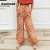 Boho Floral Print Straight Women Drawstring Loose Long Trousers Ankle Length Beach Pants Female Mujer Pantalones 210413