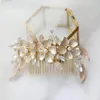 SLBRIDAL Handmade Opal Crystal Pearl Alloy Flower Bridal Comb Clip Pin Set Wedding Hair Accessories Women Jewelry