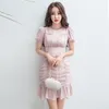 ladies summer Harajuku Korea Dress for women Pink Short Sleeve crew neck linen Sexy party Mini Dresses 210602