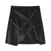 Rivet Irregular PU Leather Women Mini Skirt High Waist Slim Black Female Short Skirts Autumn Fashion Ladies Sexy Bottoms 210518