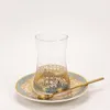 Set di bicchieri turchi piattini con cucchiaino caffè tazza da tè in vetro esotico romantico decorazione da cucina in oro blu bere