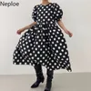 Polka dot klänning kvinnor lösa o neck puff ärm kvinnliga klänningar sommar mode ihålig ut pläterad vestidos 1c795 210422