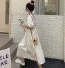 Элегантное платье для женщин Boho лето контрастный лоскутный квадратный воротник слоеного рукава повседневная длинная вечеринка 210519