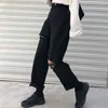 TripleLeaf pantalon femme automne et hiver rétro Hong Kong Style ample sauvage noir droit jambe large taille haute déchiré jean 210809