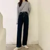 SML Womens Soild Color High Wiast Jeans Streetwear Vintage Szeroki Noga Dżinsy Spodnie Damskie Luźne Długie Spodnie (F7465 210423