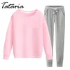 2-teiliges Set für Damen, Samt-Trainingsanzug, Sport-Pullover, lässig, zwei O-Ausschnitt-Sweatshirt-Anzug für 210514