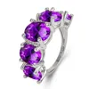 Womens Rings Crystal New Amethyst pink diamond ring oval five line yellow synthetic Lady Cluster styles Band