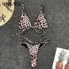 Omkagi Bikini Wysokie Cut Leopard Bikini Zestaw Kostium Kąpielowy Bathwear Push Up Swimwear Bikinis 2020 Mujer Swimsuit Swimsuit Kobiety X0522