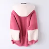 Manteau de veste en laine véritable de luxe en fausse fourrure pour femmes avec capuche hiver manteaux de vêtements pour femmes LF9053
